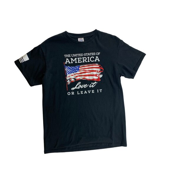 United States Of America "Love It Or Leave It" Black T-Shirt Medium USA Patriot - Picture 1 of 5